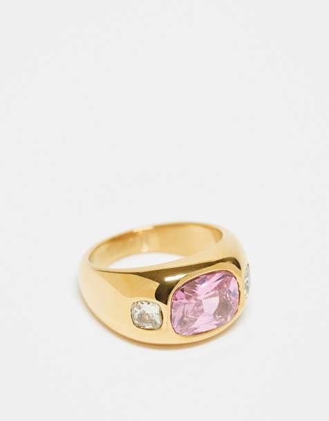 Neck On The Line pink stone chunky ring in gold plate - view 1