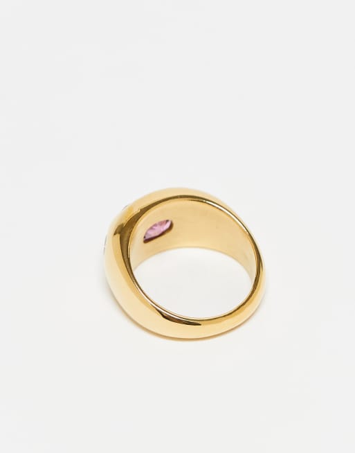 Neck On The Line pink stone chunky ring in gold plated, 3 of 3