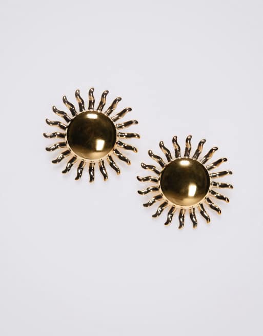 Neck On The Line statement gold-plated sun stud earrings, 2 of 3