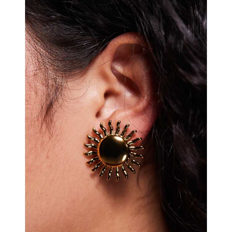 Neck On The Line statement sun stud earrings in gold plate ASOS