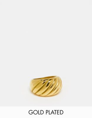 Neck On The Line - Vergoldeter Ring aus Edelstahl mit Strukturdesign-Goldfarben