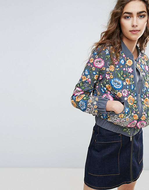 Needle and Thread Floral Embroidered Bomber Jacket | ASOS