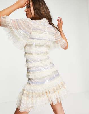 希少 大人気 ニードルアンドスレッド レディース ワンピース トップス Needle Thread Ariana Mini Dress With Striped Sequins And Ruffles In Ivory Ivory 21年春夏再販 Talalsalman Com