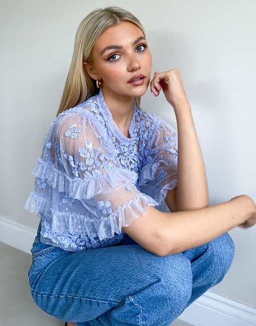 Needle & Thread - Aurelia - Top ornementé d'ensemble - Bleu cendré | ASOS