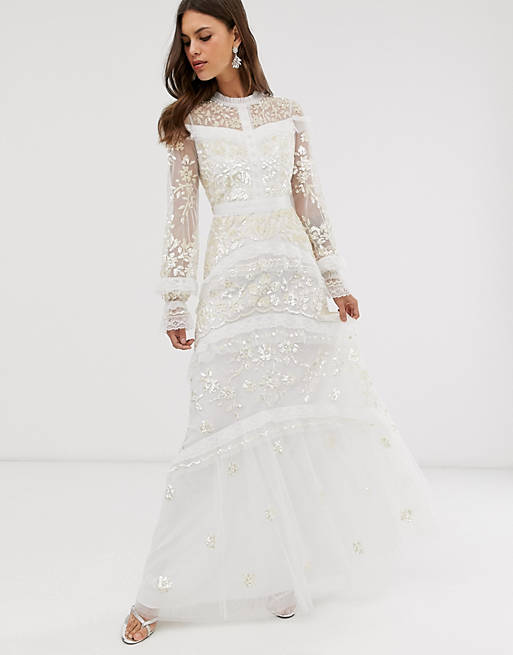 Needle & Thread Bridal lace maxi dress with button detail in ivory
