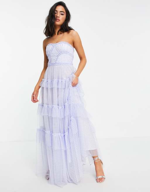 人気トレンド ニードル アンド スレッド Needle And Thread レディース ワンピース マキシ丈 Caroline Maxi Dress With Ruffles In Blue Gingham ブル おしゃれ Icctower Mn