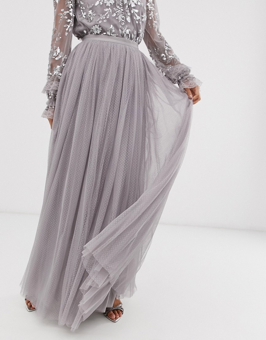 Needle & Thread dotted tulle maxi skirt in grey