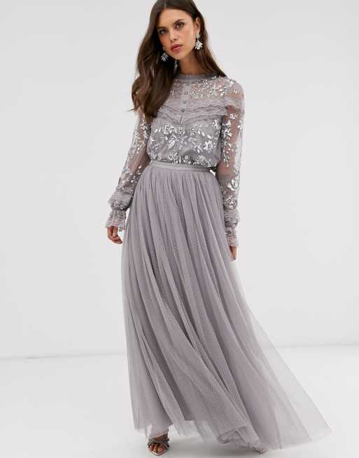 Grey tulle maxi clearance skirt