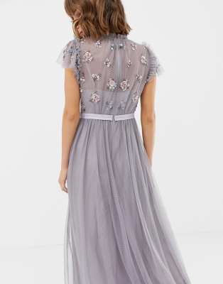 needle & thread embellished bodice tulle maxi gown in lavender