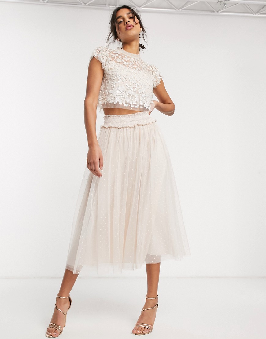 Needle & Thread embellished crop top in blush and cream-Pink