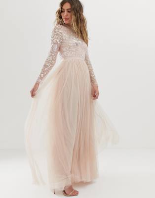 long sleeve maxi tulle dress