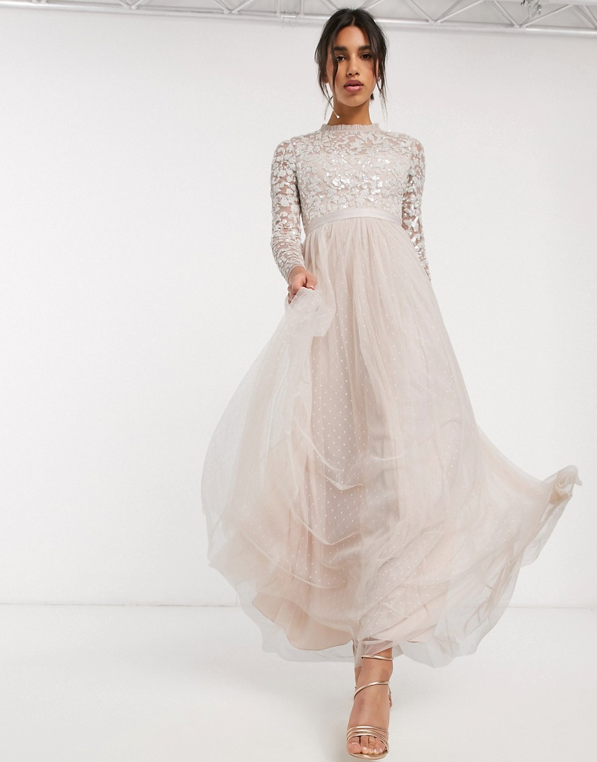 Needle & Thread embellished maxi dress with tulle skirt in blush-Pink