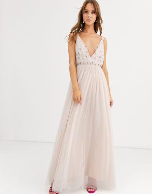 blush plunge maxi dress