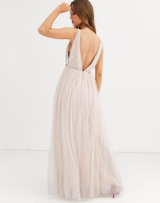 blush plunge maxi dress