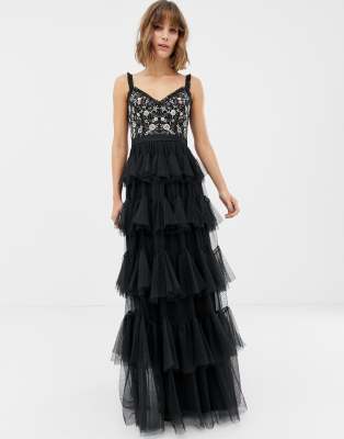 black tiered gown