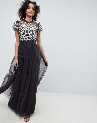 needle and thread black maxi dress