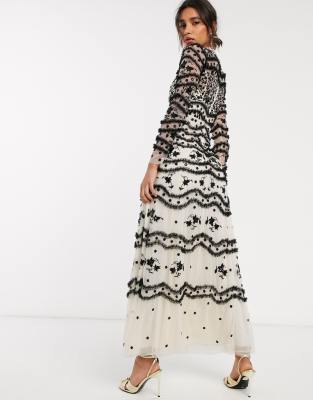 black and cream maxi dress