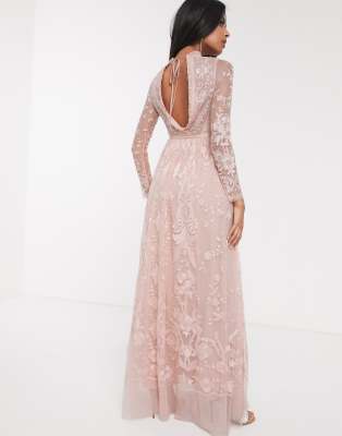 blush lace embroidered maxi shirt dress