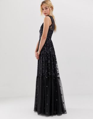 Thread embroidered lace maxi gown 