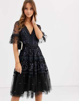 embroidered lace midi dress