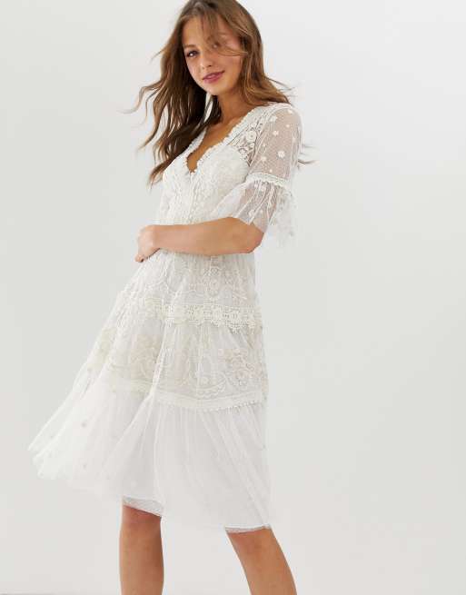 Kitty Embellished Flutter Sleeve Bridal Dress Ivory