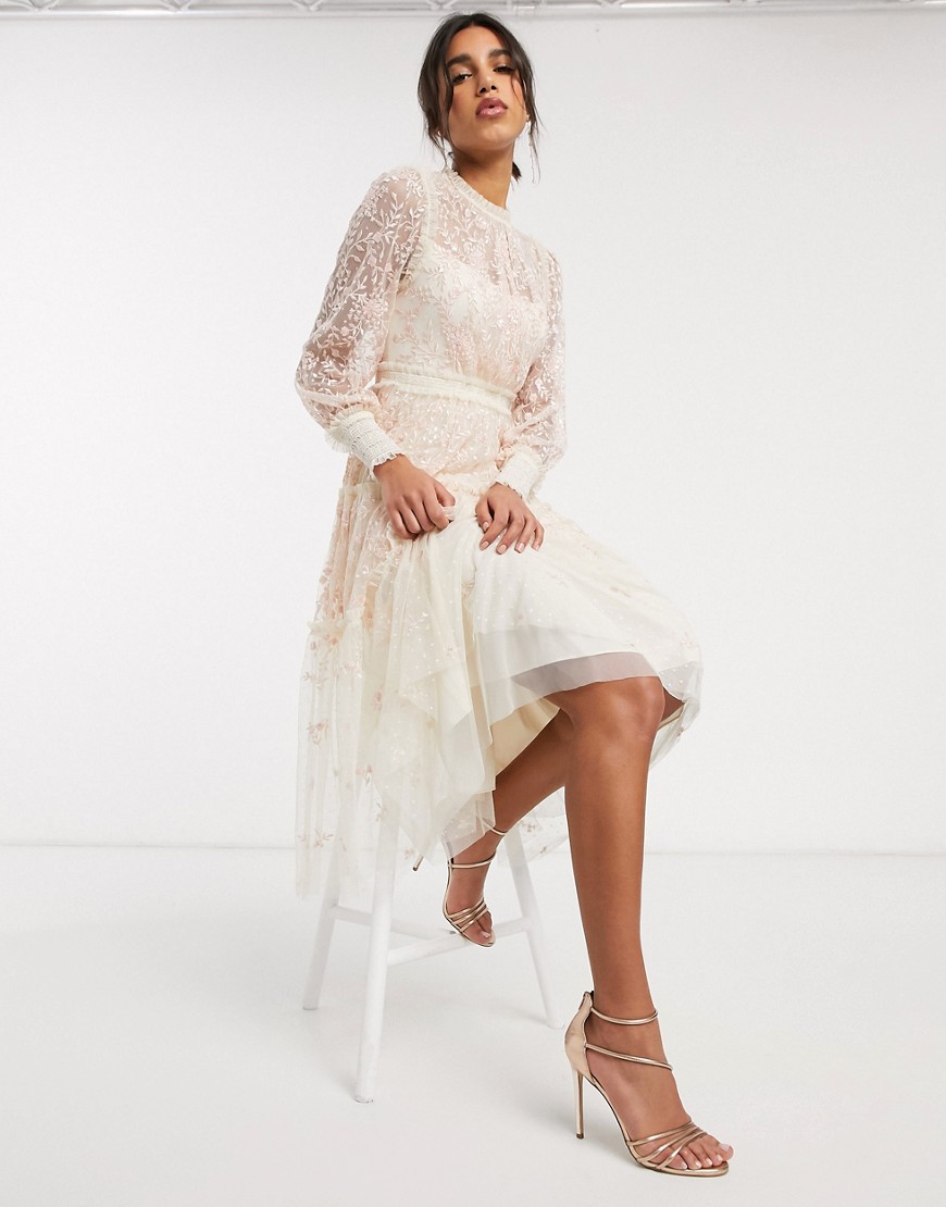 Needle & Thread Embroidered Tiered Midi Dress In Cream | ModeSens