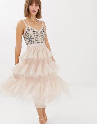 tiered tulle midi dress