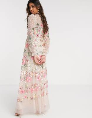 embellished blush maxi dress