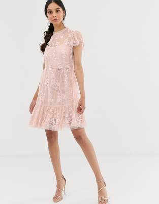 needle & thread tulle cami skater dress in rose