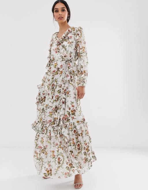 Draak seinpaal seksueel Needle & Thread - Gebloemde maxi-jurk met lange mouwen | ASOS