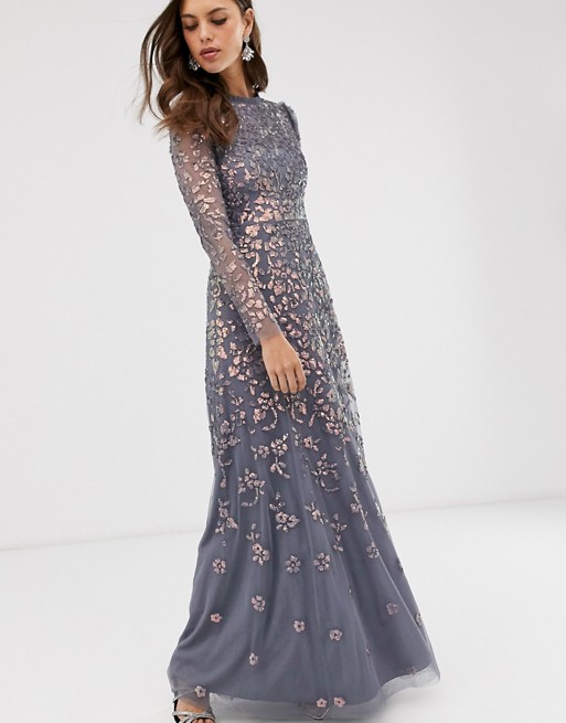Needle & Thread high neck sequin maxi dress in charcoal