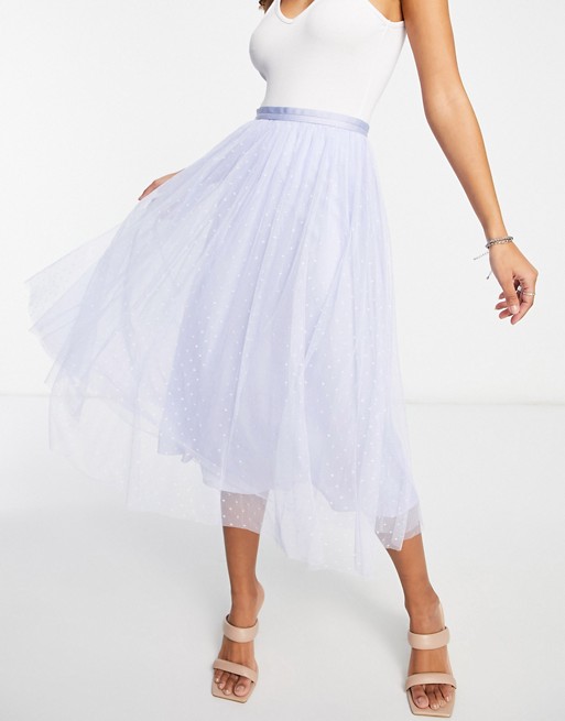 Needle & Thread Kisses tulle midaxi skirt in dusty blue co ord