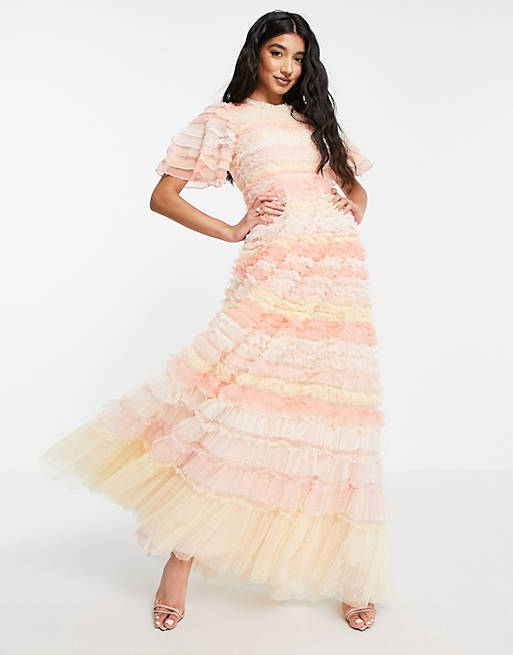 Designer Brands Needle & Thread Luella Ruffle maxi dress with ruffle stripes in pink 