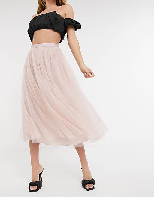 Needle & Thread midi tulle skirt in blush | ASOS