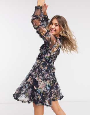 needle and thread black floral dress