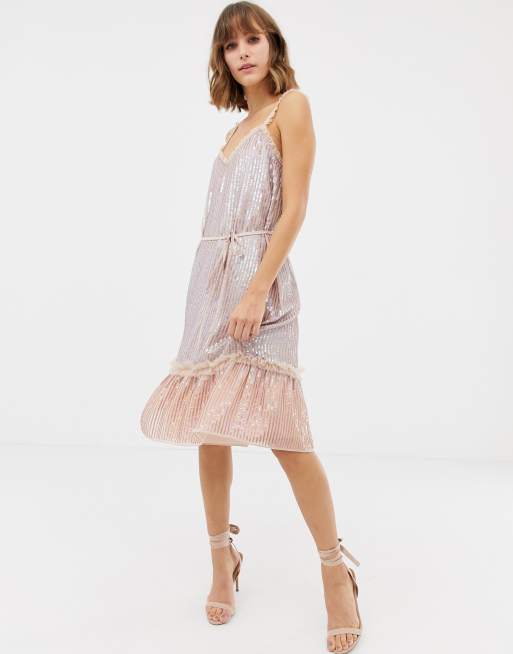 Needle Thread sequin embellished cami midi dress with tie waist
