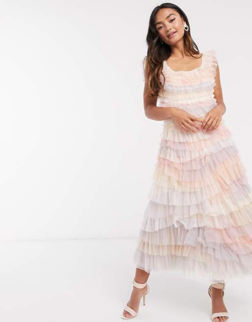 Needle & Thread tiered ruffle midi dress in multi