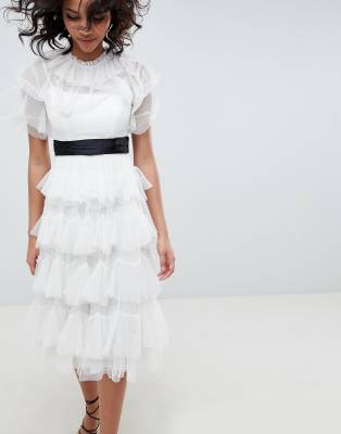 tiered tulle midi dress