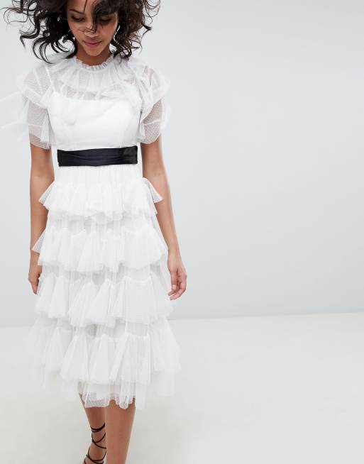 Needle & thread tiered on sale tulle midi dress in pearl