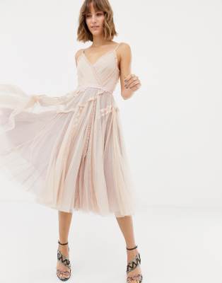 needle & thread tulle cami skater dress in rose