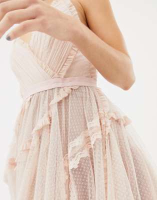 needle & thread tulle cami skater dress in rose