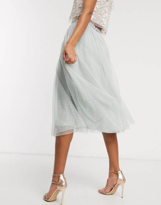 Needle & Thread tulle midi skirt in mint