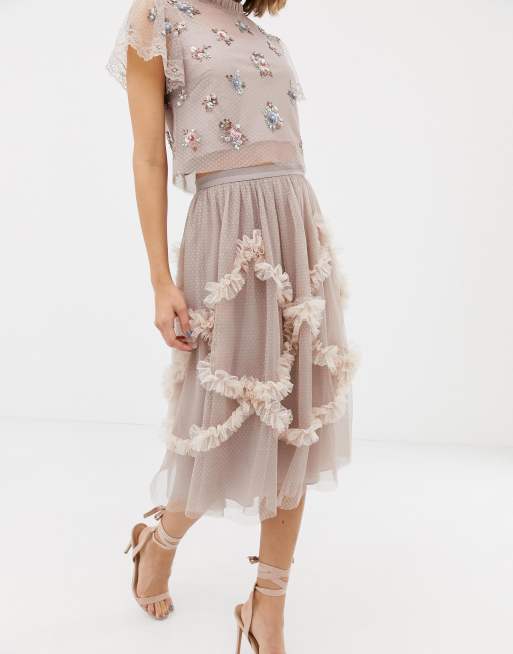 Needle & thread tiered tulle midi hotsell skirt in rose