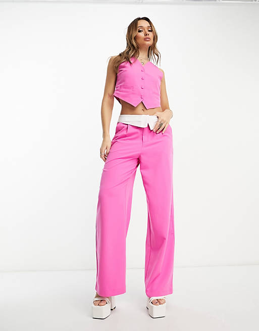 Neon & Nylon contrast folded waistband tailored pants in bright