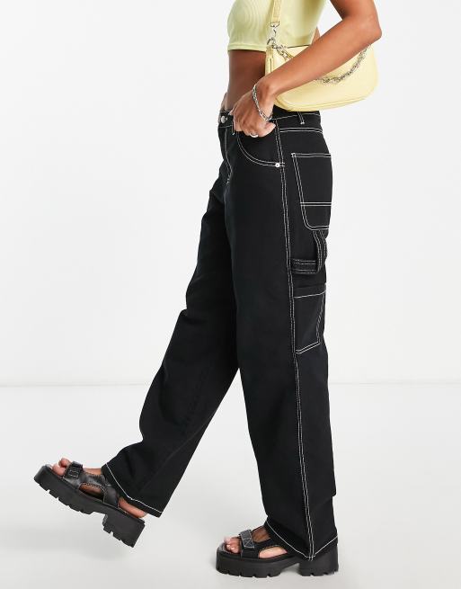 Neon & Nylon contrast stitch cargo jeans in black