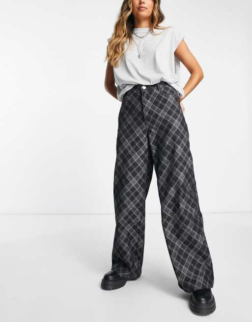 Neon & Nylon high waisted straight leg jeans in black check (part of a set)