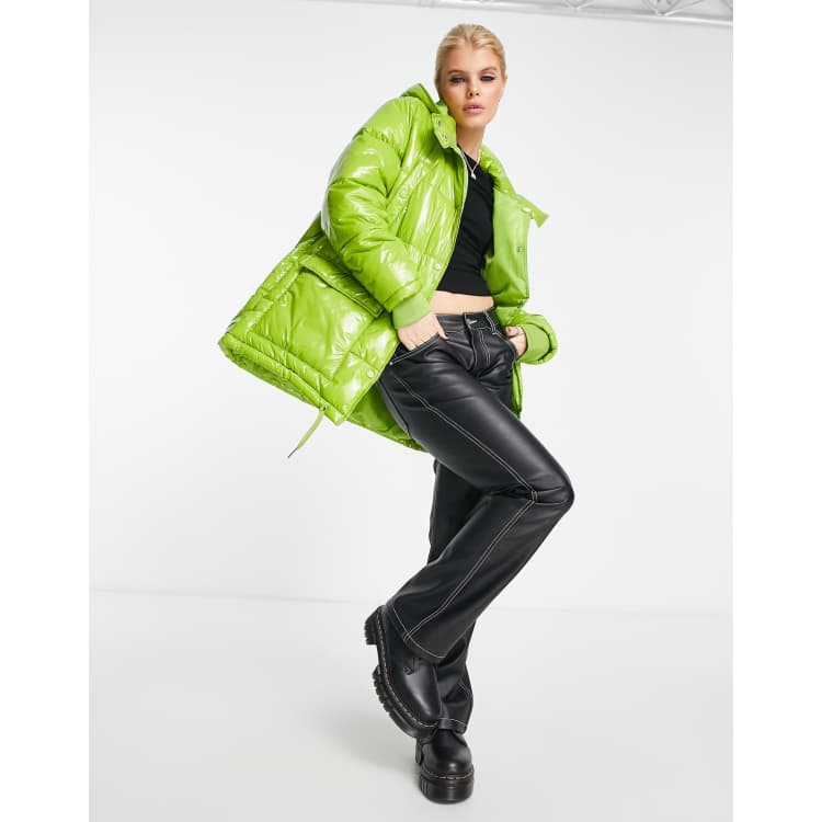 Lime cropped shop neon puffer jacket