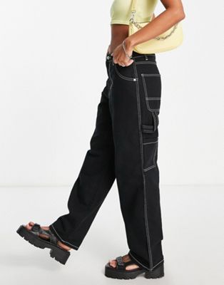 Neon & Nylon - Jean cargo à coutures contrastantes - Noir | ASOS
