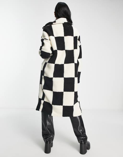 Buffalo Plaid Pattern Drop Shoulder Hooded Double Face Teddy Coat