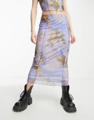 Only Neon & Nylon Low Rise Midi Skirt In Blue
